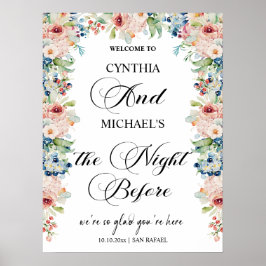 Póster Elegante guión de floral Boda "la noche antes"
