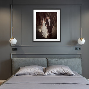 Póster Elegante Guión De Fotos De Boda Nombres De Parejas