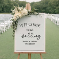 Elegante guión de signo de bienvenida de Boda blan