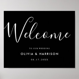 Póster Elegante guión de signo de bienvenida de Boda blan