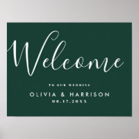 Elegante guión de signo de bienvenida de Boda verd