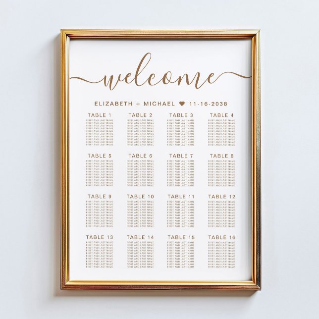 Póster Elegante guión dorado 16 tabla Boda de asientos (Subido por el creador)