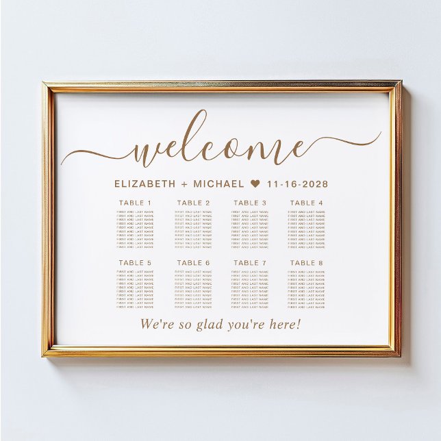 Póster Elegante guión dorado 8 tabla Boda de asientos (Subido por el creador)