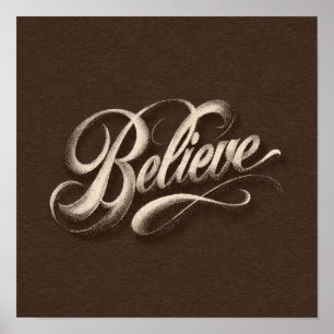 Póster Elegante guión dorado "Believe" sobre pergamino