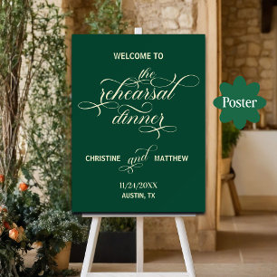 Póster Elegante guión ensayo Cena bienvenida Verde azulad