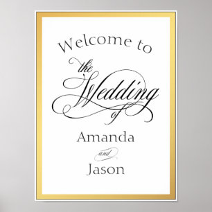 Póster Elegante guión florece signo de bienvenida Boda