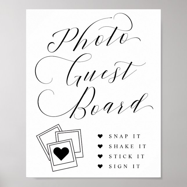 Póster Elegante guión foto Boda Rótulo de la placa de inv (Frente)