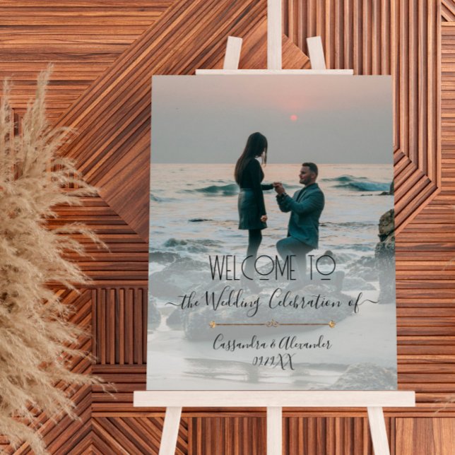 Póster Elegante guión foto oro bienvenido a nuestro Boda (Subido por el creador)