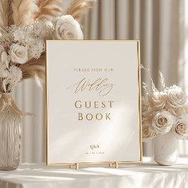 Póster Elegante guión Monograma Boda del libro de invitad