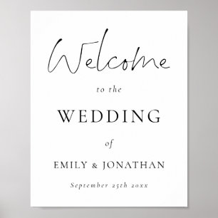 Póster Elegante guión negro blanco bienvenida al Boda