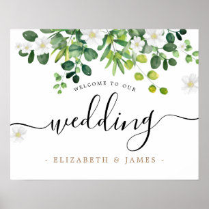 Póster Elegante guión simple Boda de vegetación botánica