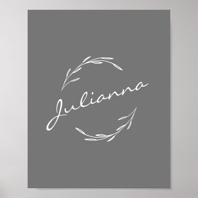 Póster Elegante guirnalda botánica en gris personalizado (Frente)
