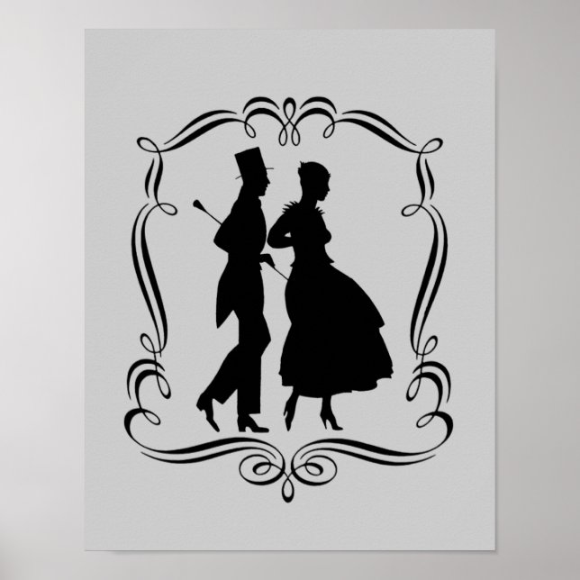 Póster Elegante Hombre Y Mujer Fiesta Silhouette Art (Frente)