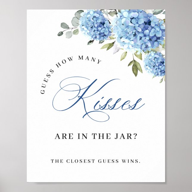 Póster Elegante Hydrangea Azul Eucalyptus Ducha Bridal (Frente)