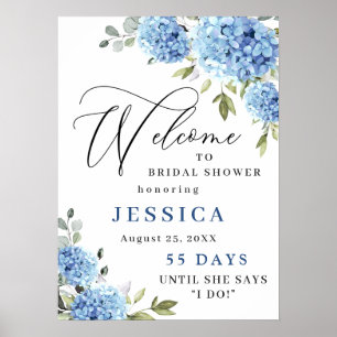 Póster Elegante Hydrangea Azul Eucalyptus Ducha Bridal