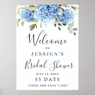 Póster Elegante Hydrangea Azul Eucalyptus Ducha Bridal