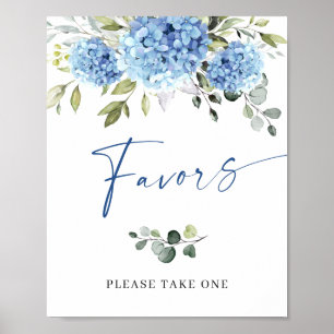 Póster Elegante Hydrangea Azul Eucalyptus Favorece el Rót