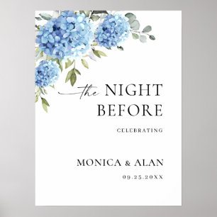 Póster Elegante Hydrangea Azul Eucalyptus REHEARSAL DINNE
