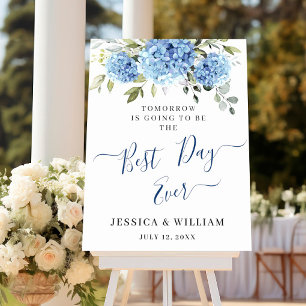 Póster Elegante Hydrangea Azul Eucalyptus REHEARSAL DINNE