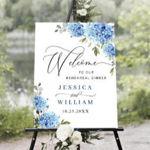 Póster Elegante Hydrangea Azul Eucalyptus REHEARSAL DINNE