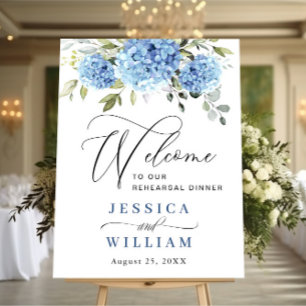Póster Elegante Hydrangea Azul Eucalyptus REHEARSAL DINNE