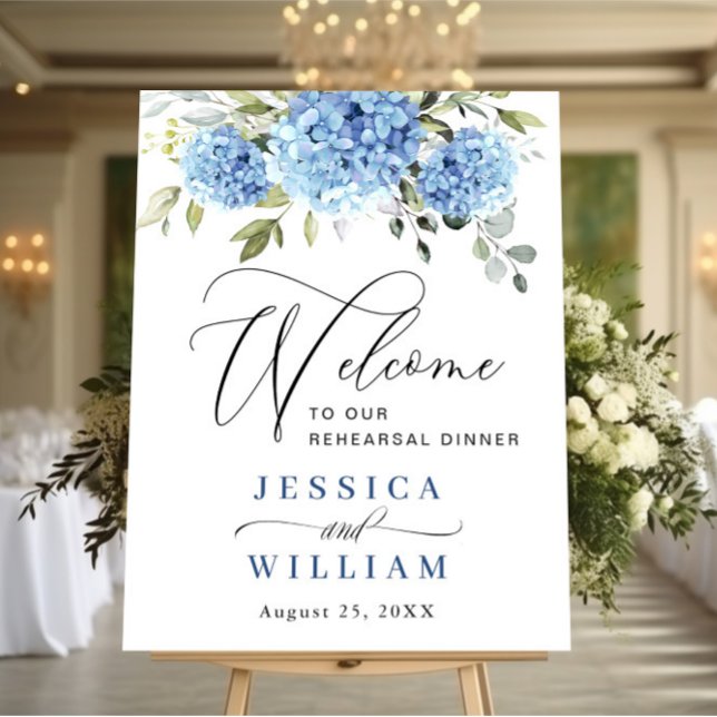 Póster Elegante Hydrangea Azul Eucalyptus REHEARSAL DINNE (Subido por el creador)