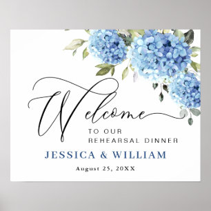 Póster Elegante Hydrangea Azul Eucalyptus REHEARSAL DINNE