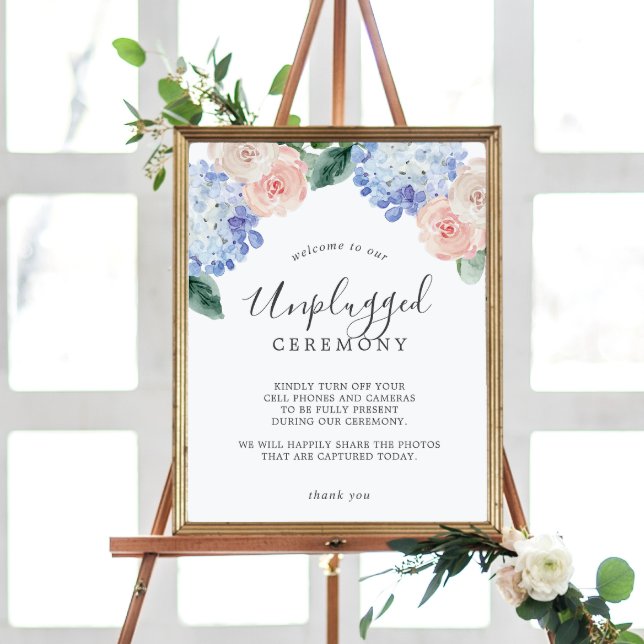 Póster Elegante Hydrangea Azul Rótulo de Ceremonia desenc (Subido por el creador)