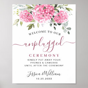 Póster Elegante Hydrangea Rosa Ceremonia Boda desenchufad