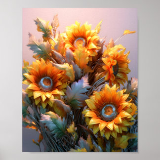 Póster Elegante Ilustracion común de girasol Hermoso