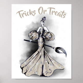 Póster Elegante Ilustracion de moda de Brujas de Hallowee