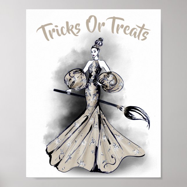 Póster Elegante Ilustracion de moda de Brujas de Hallowee (Frente)