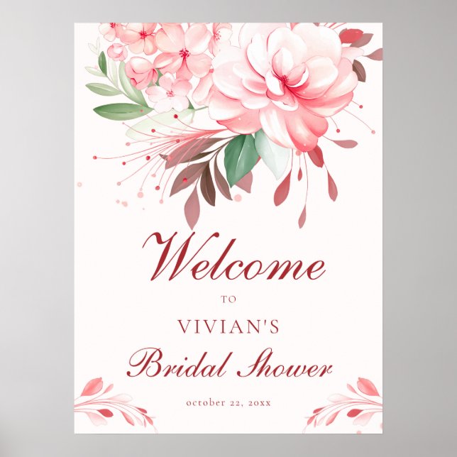 Póster Elegante Impecable Rosa Sakura Bienvenida a la Bod (Frente)