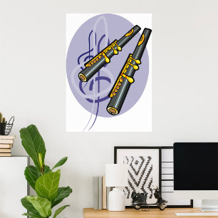 Póster Elegante instrumento musical de flauta Duet Music