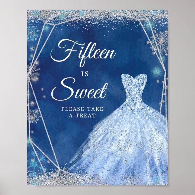 Póster Elegante invierno azul de la Marina Quinceanera 15 (Frente)