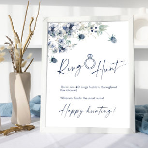 Póster Elegante invierno Dusty Blue Foliage Bridal Shower