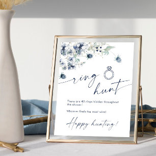 Póster Elegante invierno Dusty Blue Foliage Bridal Shower