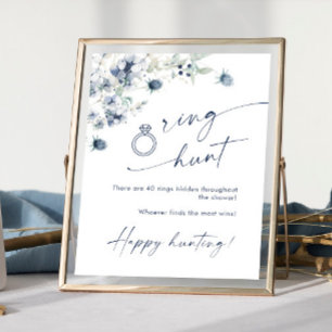 Póster Elegante invierno Dusty Blue Foliage Bridal Shower