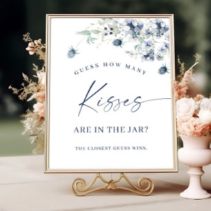 Póster Elegante invierno Dusty Blue Foliage Bridal Shower