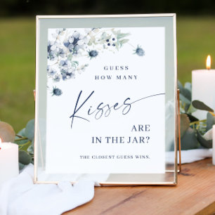 Póster Elegante invierno Dusty Blue Foliage Bridal Shower