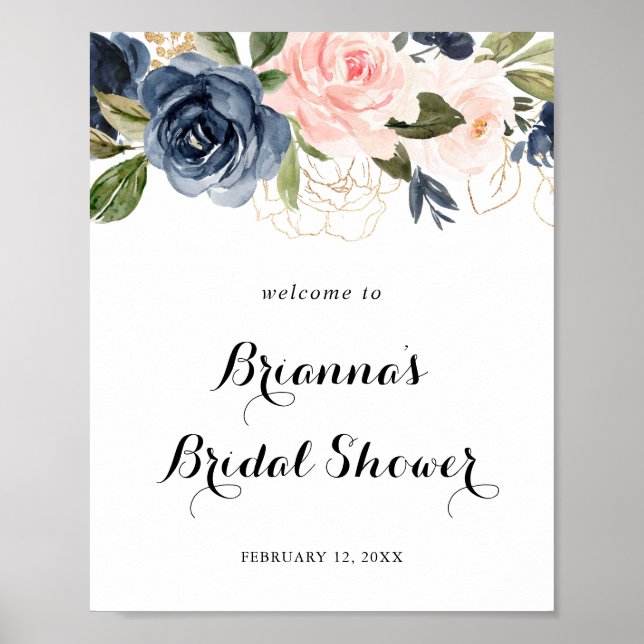 Póster Elegante invierno Floral Bridal Shower Bienvenida (Frente)