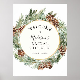 Póster Elegante invierno verde ducha de novia bienvenida