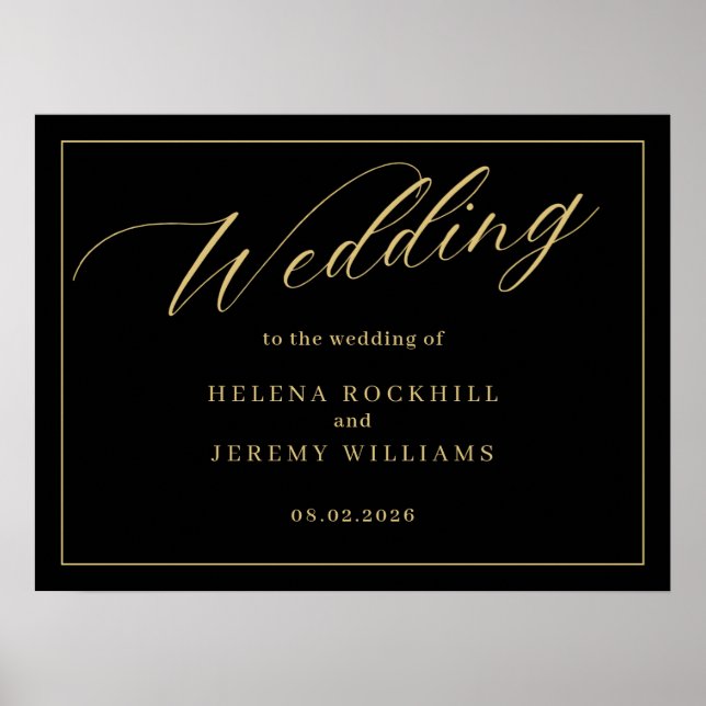 Póster Elegante invitación a la boda blanca y negra (Frente)