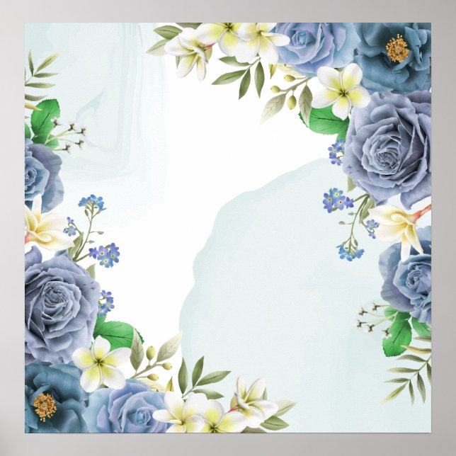 Póster Elegante invitación a la boda de Rosas azules real (Frente)