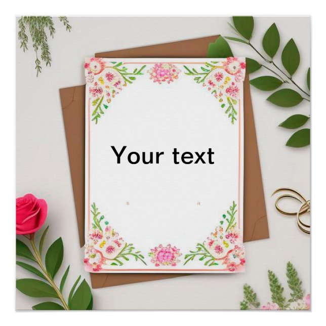 Póster Elegante invitación a la boda floral (Anverso)