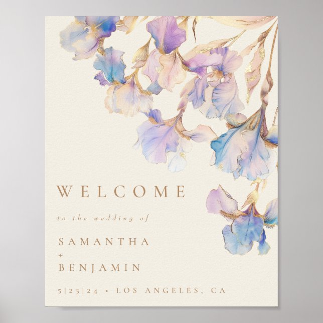 Póster Elegante Iris Floral Boda Bienvenida (Frente)