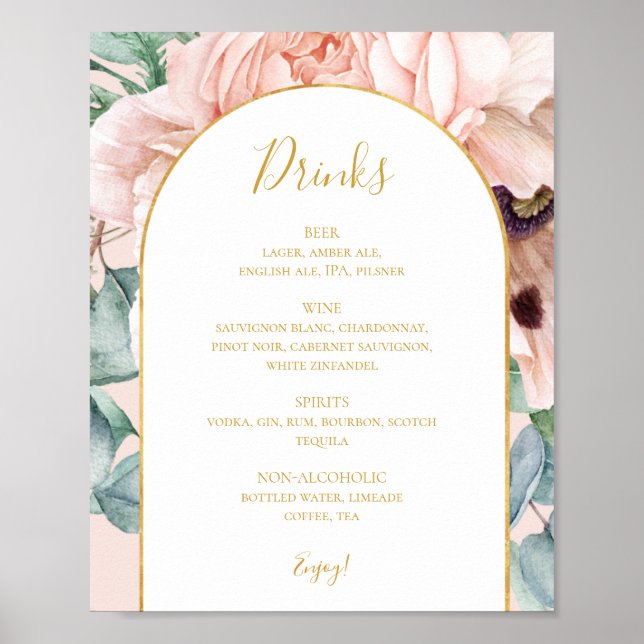 Póster Elegante Jardín Floral | Menú de bebidas Bodas Pas (Frente)