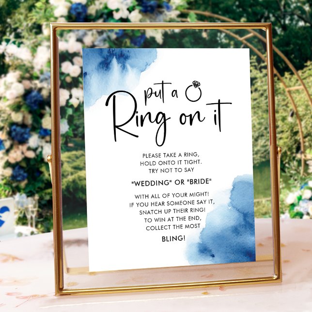 Póster Elegante juego de anillo Rótulo Blue Bridal Shower (Subido por el creador)