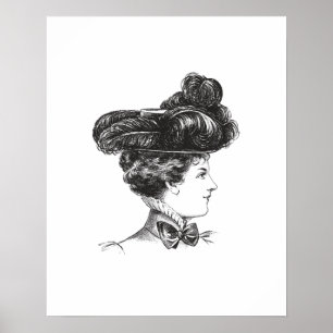 Póster Elegante Lady Elegante Blanco Negro Decorativo de 