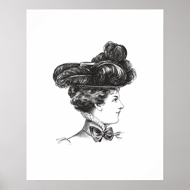 Póster Elegante Lady Elegante Blanco Negro Decorativo de  (Frente)
